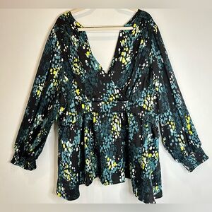 Torrid Satin Surplice Tie Cut Out Back Long Sleeve Blouse Size 4X- C101